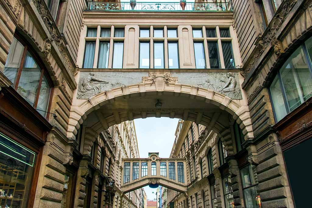 A low angle shot of the Museum of Communism at daytime in Prague, the Czech Republic