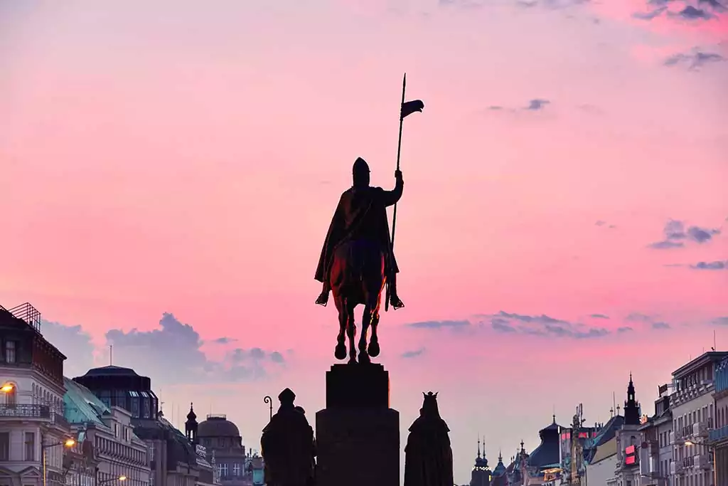Statue of Saint Wenceslas on Wenceslas Square in Prague, Czech Republic